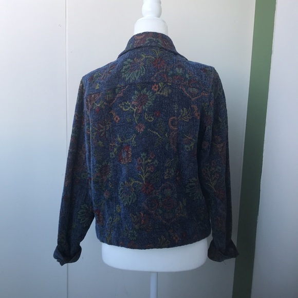 Vintage 90s Y2K Autumn Botanical Blue Floral Tapestry Button Up Shacket Jacket - Picture 4 of 5